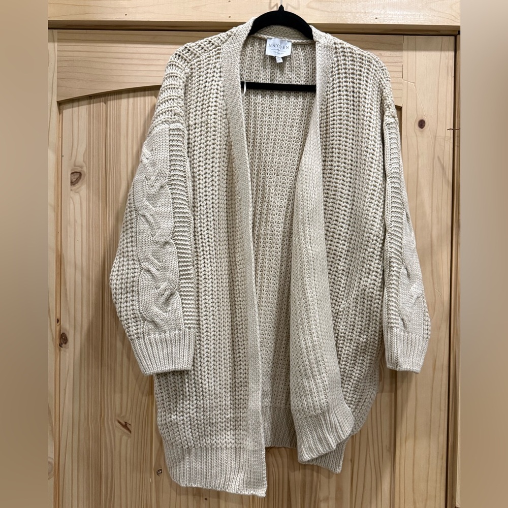 Open-Front Cable Sleeve Cardigan - Cream